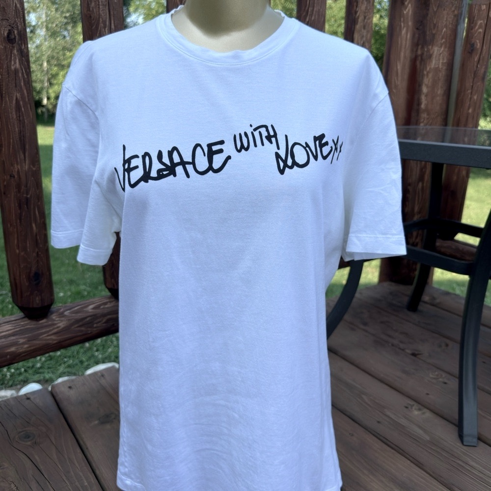 Versace White Tee With Black Script - image 2